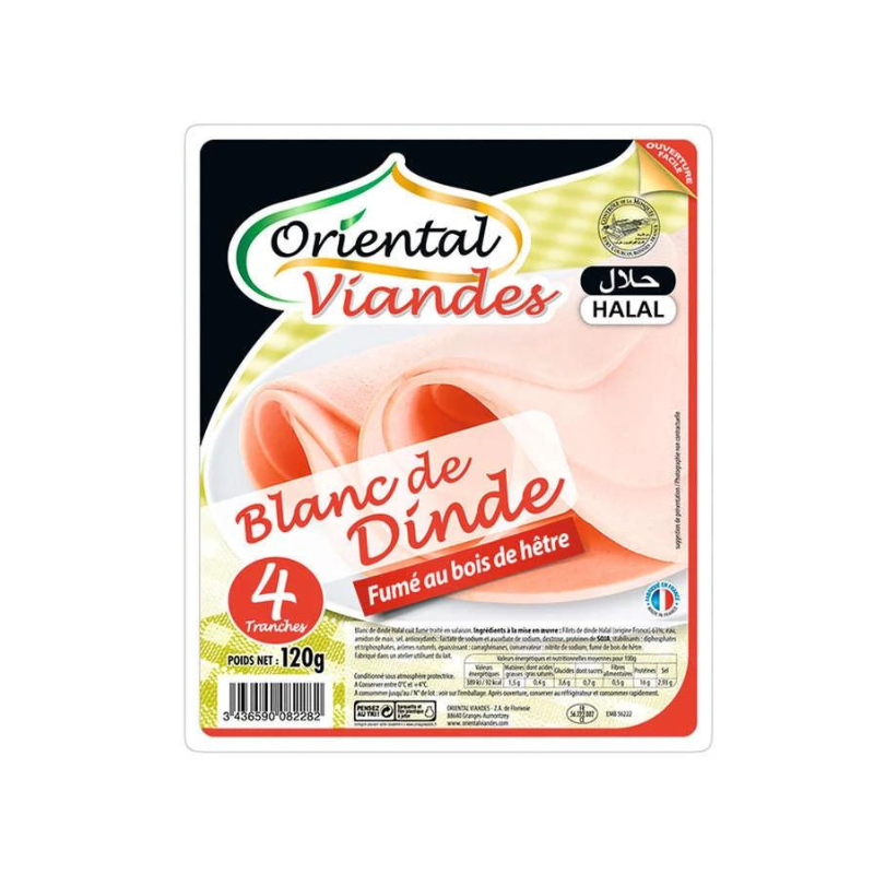 Oriental Viandes Blanc de dinde fumé au bois de hêtre en tranches (x4) 120 g